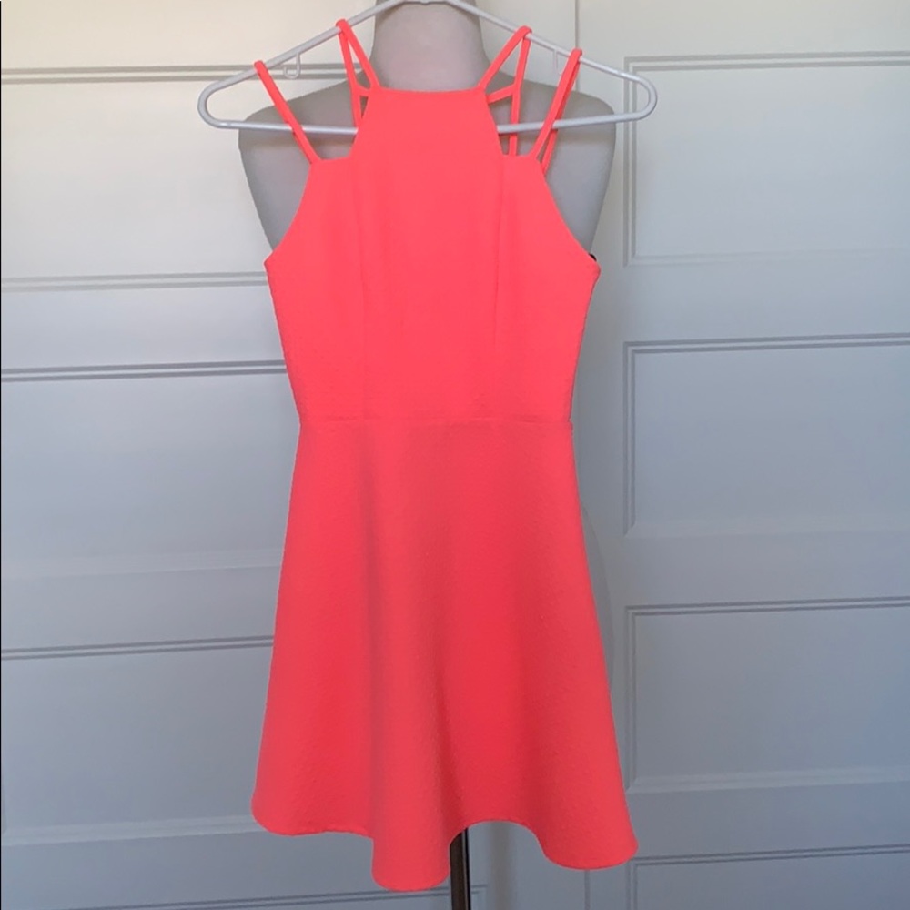 Neon Pink Strappy Halter Dress